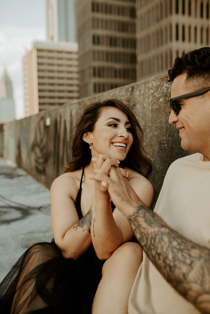 engagement photos on rooftop