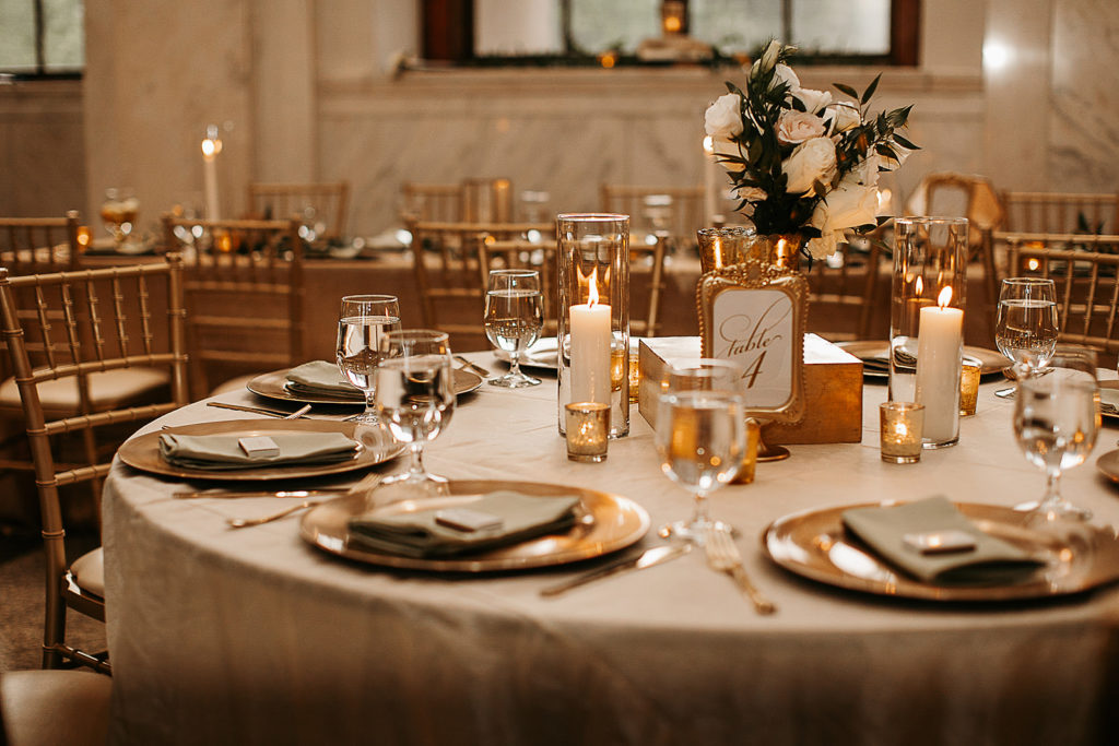 wedding reception gold and modern florals
