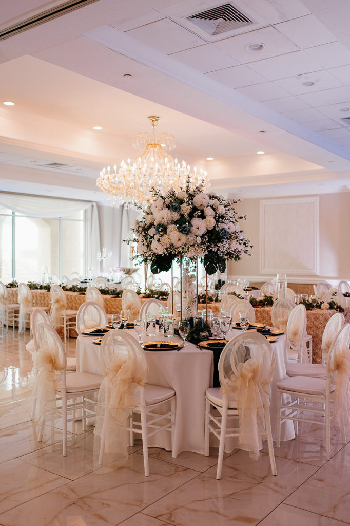 elegant wedding reception with white florals