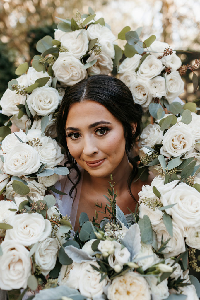 Bridal portraits with wedding flowers