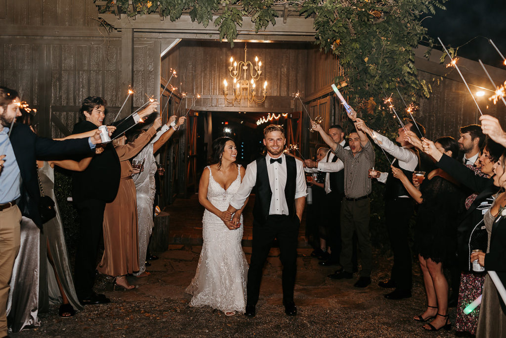 Bride and grooms sparkler exit 